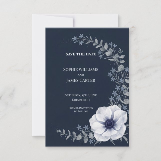 Mitternachts-Himmels-Botanische Anemone Save The Date (Vorderseite)