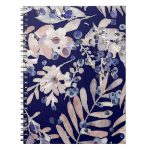 Mitternachts Indigo-Eukalyptus- und Blaubeer-Botan Notizblock