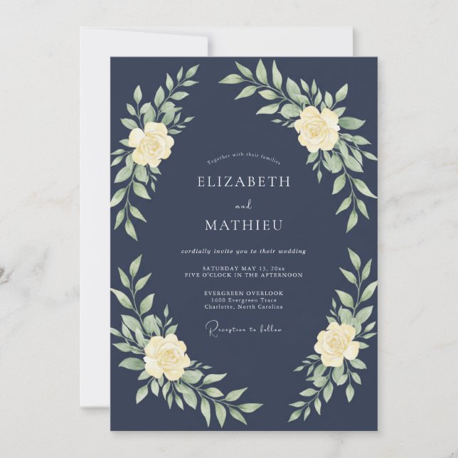 Mitternachts Indigo-Laub-Eukalyptus-Hochzeit Einladung (Vorderseite)