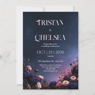 Mitternachts-Indigo-Pfingstrosen-Gartenhochzeit Einladung