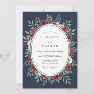 Mitternachts-Karmesin-Kranz-Hochzeit Einladung