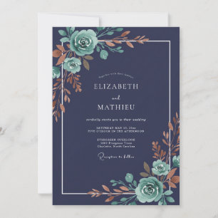 Mitternachts-Kupfer-Blüten-Hochzeit Einladung