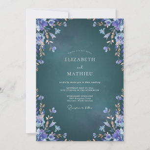 Mitternachts-Lavendel-Laub-Eukalyptus-Hochzeit Einladung