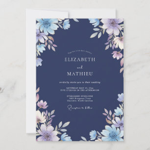 Mitternachts-Lilak-Anemonen-Hochzeit Einladung
