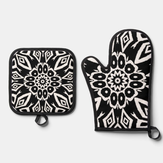 Mitternachts-Mandala Ofenhandschuh & Topflappen-Set (Vorderseite)