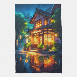 Mitternachts-Matcha – Cozy japanisches Lofi-Café Geschirrtuch