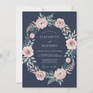 Mitternachts-Mauve-Kranz-Hochzeit Einladung