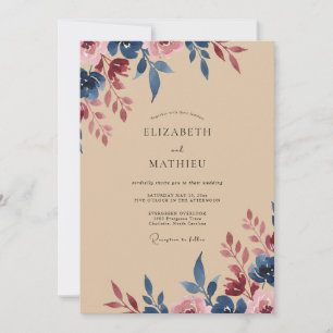 Mitternachts-Merlot-Hochzeit in Aquarell-Optik Einladung