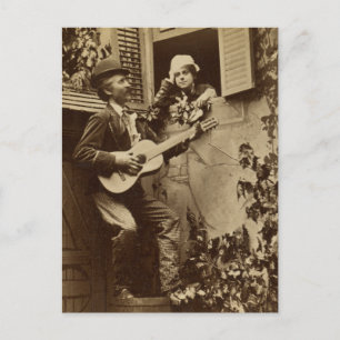 Mitternachts-Minnesänger-Serenade - Vintage 1881 Postkarte