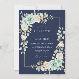 Mitternachts-Minz-Ranunculus-Eukalyptus-Hochzeit Einladung