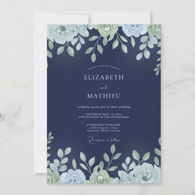 Mitternachts-Minzblatt-Hochzeit Einladung (Vorderseite)
