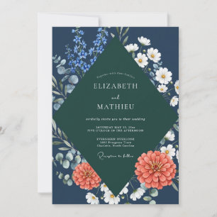 Mitternachts-Navy-Rost-Dahlie-Hochzeit Einladung