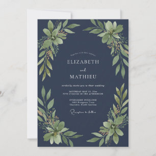 Mitternachts-Oliv-Laub-Eukalyptus-Hochzeit Einladung