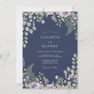 Mitternachts-Orchideen-Farn-Hochzeit Einladung