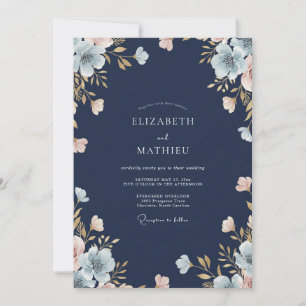 Mitternachts-Pfirsich-Aquarell-Hochzeit Einladung