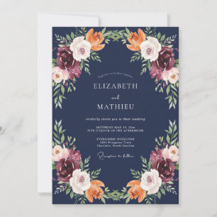 Mitternachts-Pflaume-Petal-Hochzeit Einladung