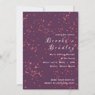 Mitternachts-Purple-Sparkle-Hochzeit Einladung
