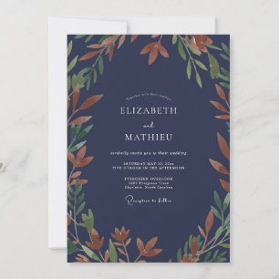 Mitternachts-Rost-Laub-Eukalyptus-Hochzeit Einladung