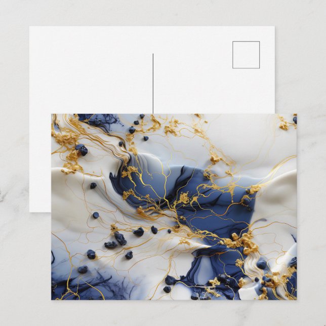 Mitternachts Saphir Marmor mit Goldfäden Postkarte (Vorne/Hinten)
