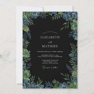 Mitternachts-Schiefer-Laub-Eukalyptus-Hochzeit Einladung