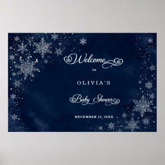 Mitternachts-Schneeflocken Willkommen Baby Shower Poster