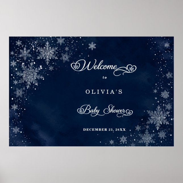 Mitternachts-Schneeflocken Willkommen Baby Shower  Poster (Vorne)