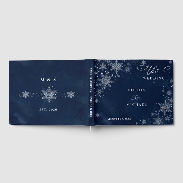 Mitternachts-Schneeflocken Winter Hochzeitsgästebu Gästebuch (Voll)