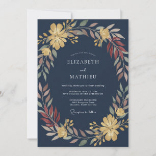 Mitternachts-Senf-Laub-Grau-Eukalyptus-Hochzeit Einladung