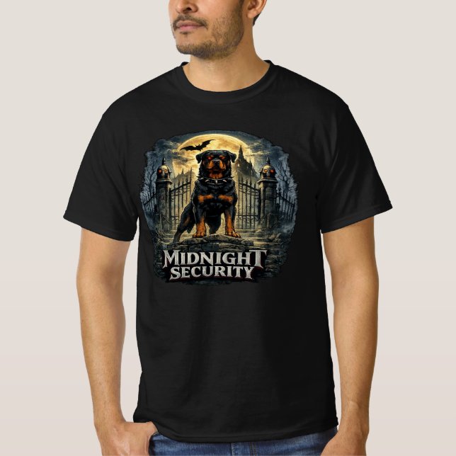 Mitternachts-Sicherheits-Rottweiler Halloween Goth T-Shirt (Vorderseite)