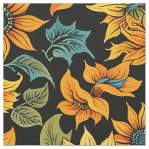 Mitternachts-Sonnenblumen-Musterstoff | Goldene Bl