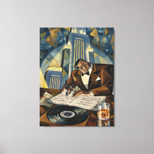 Mitternachts-Symphonie Art Deco Vintage-Musiker-Le Leinwanddruck