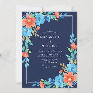 Mitternachts-Tangerine-Hochzeit bemalt Einladung
