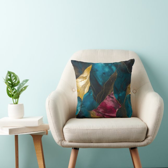 Mitternachts-Teal- und Goldmarmor-Fusion Kissen (Stuhl )