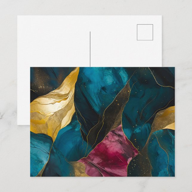 Mitternachts Teal- und Goldmarmor-Fusion Postkarte (Vorne/Hinten)