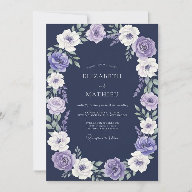 Mitternachts-Violette-Aquarell-Hochzeit Einladung (Vorderseite)