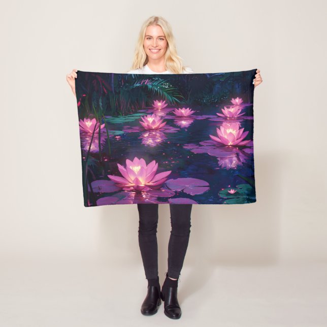 Mitternachts-Zen-Natur Rosa Lotus-Teich Fleecedecke (Beispiel)