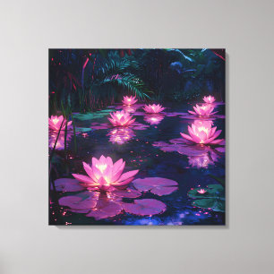 Mitternachts-Zen-Natur Rosa Lotus-Teich Leinwanddruck