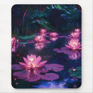 Mitternachts-Zen-Natur Rosa Lotus-Teich Mousepad