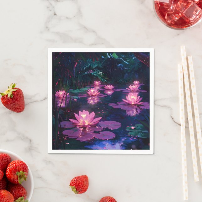 Mitternachts-Zen-Natur Rosa Lotus-Teich Serviette (Beispiel)