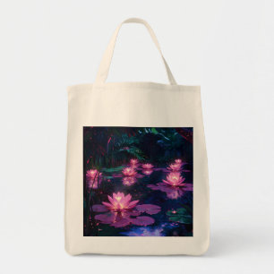 Mitternachts-Zen-Natur Rosa Lotus-Teich Tragetasche