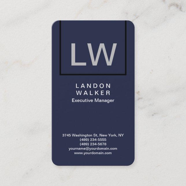 Mitternachtsblau berufliche moderne Monogramm Visitenkarte (Vorderseite)
