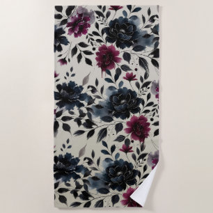 Mitternachtsblau Burgund Inky Floral Almond Beige Strandtuch