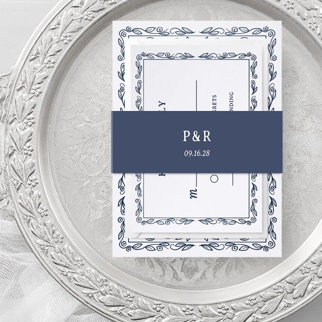 Mitternachtsblau | Einfaches Monogramm Einladungsbanderole (Von Creator hochgeladen)