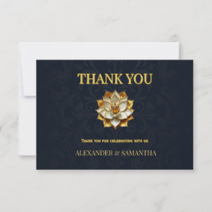Mitternachtsblau Gold Lotus Hochzeit Danke Karte