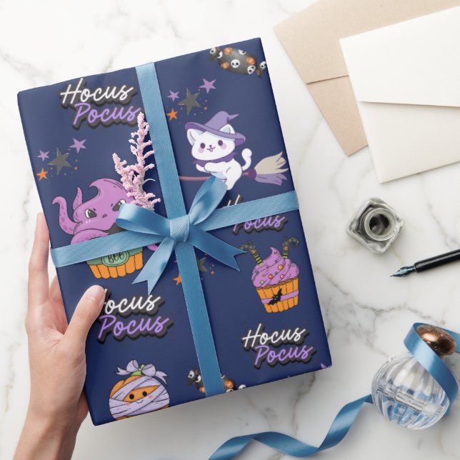 Mitternachtsblau Hocus Pocus niedlich Hexenkatze H Geschenkpapier (Schenken)