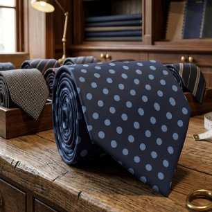 Mitternachtsblau mit gräulichem Blau Punkte Design Krawatte