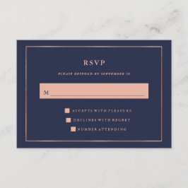 Mitternachtsblau mit Imitaten Rose Gold Border UAW RSVP Karte