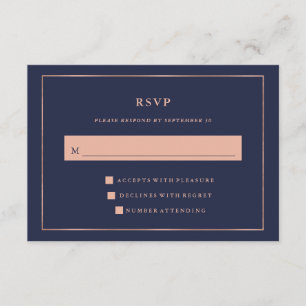 Mitternachtsblau mit Imitaten Rose Gold Border UAW RSVP Karte