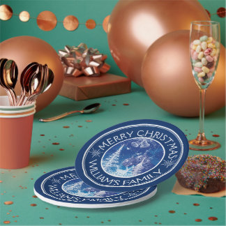 Mitternachtsblau und Weiß verzaubert Weihnachten Pappteller