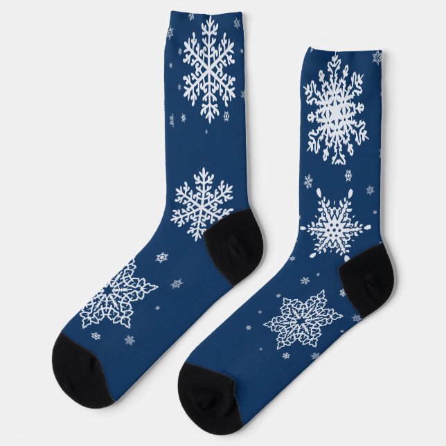 Mitternachtsblau und weiße Schneeflocken Socken (Linkes Detail)